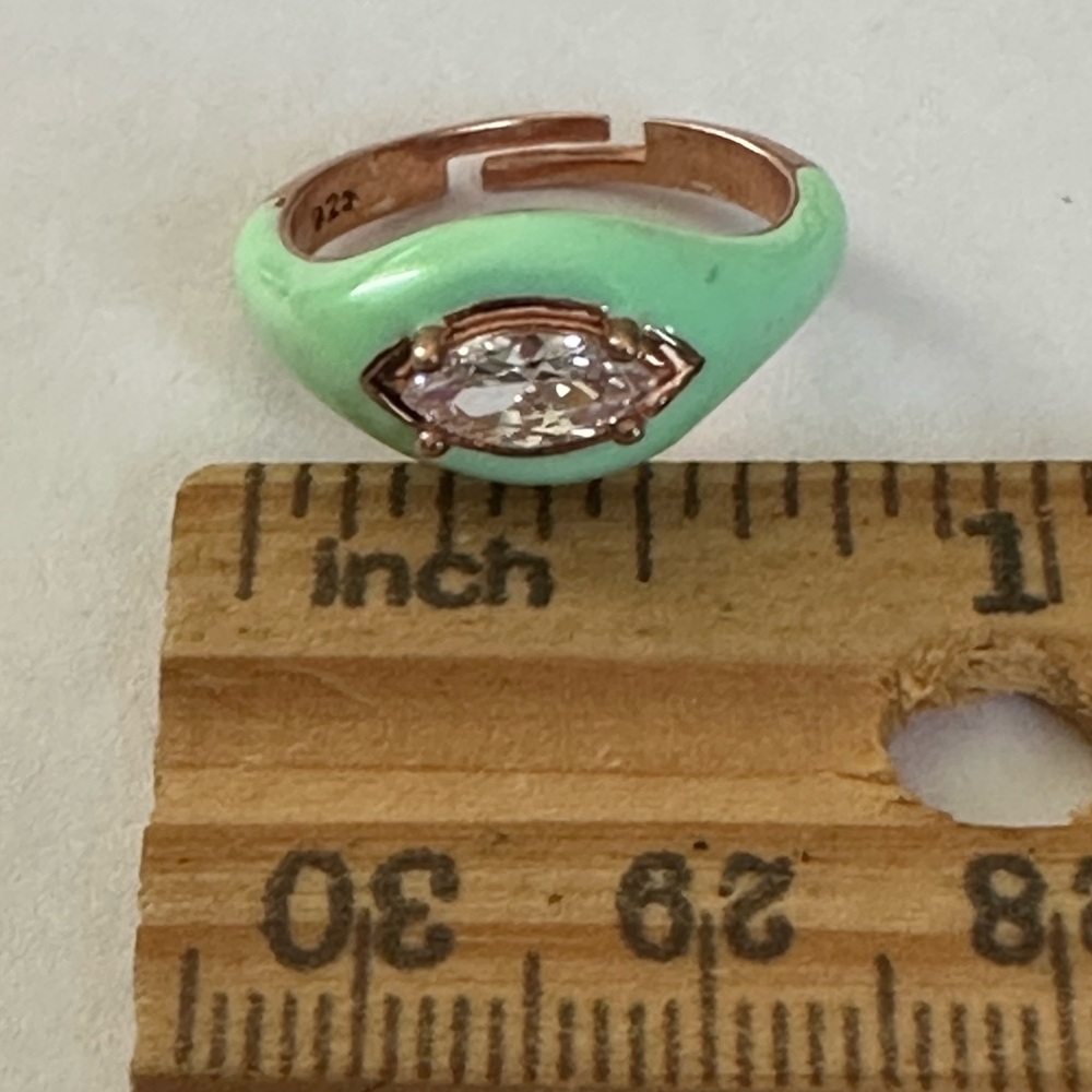 925 Silver ring green enamel oval cz handmade